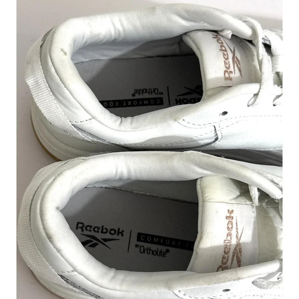 Women's Reebok Classics Chalk Casual Lace-Up Shoes AR30184W White/Rose/Gold - Picture 6 of 9
